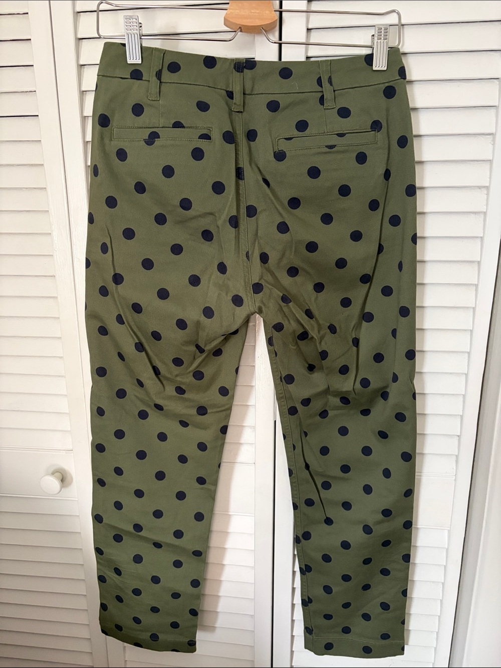 J. Crew Olive Green Chinos with Navy Polka Dots - Picture 3 of 4
